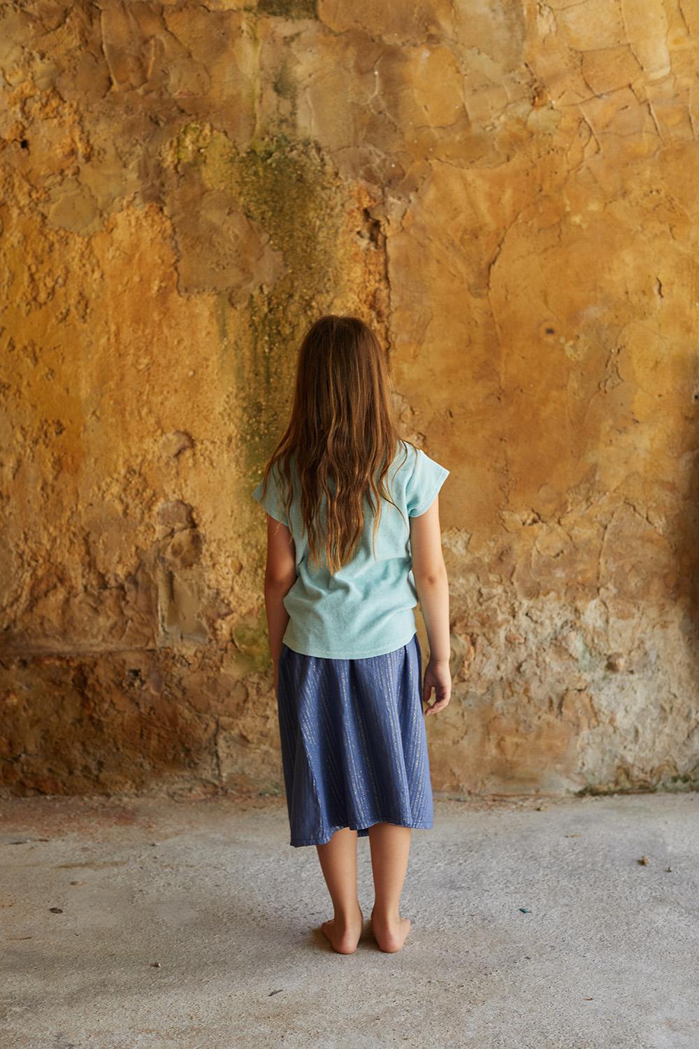 FALDA MIDI AZUL MARINO Y LÚREX