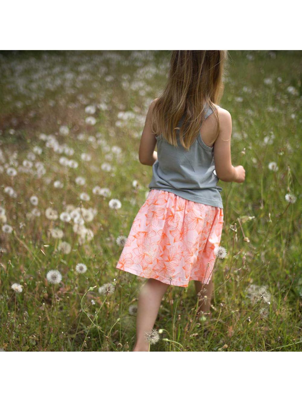 SALMON FISH AND FLOWER PRINT SHORT SKIRT