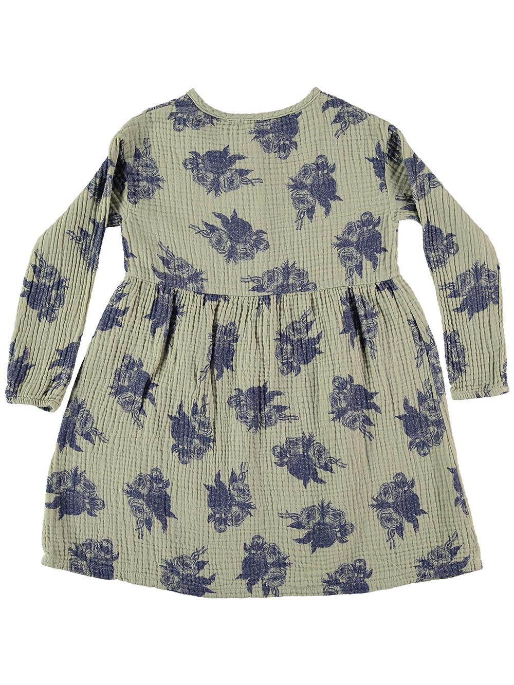 VESTIDO MANGA LARGA ESTAMPADO FLORES ANTIGUAS VERDE