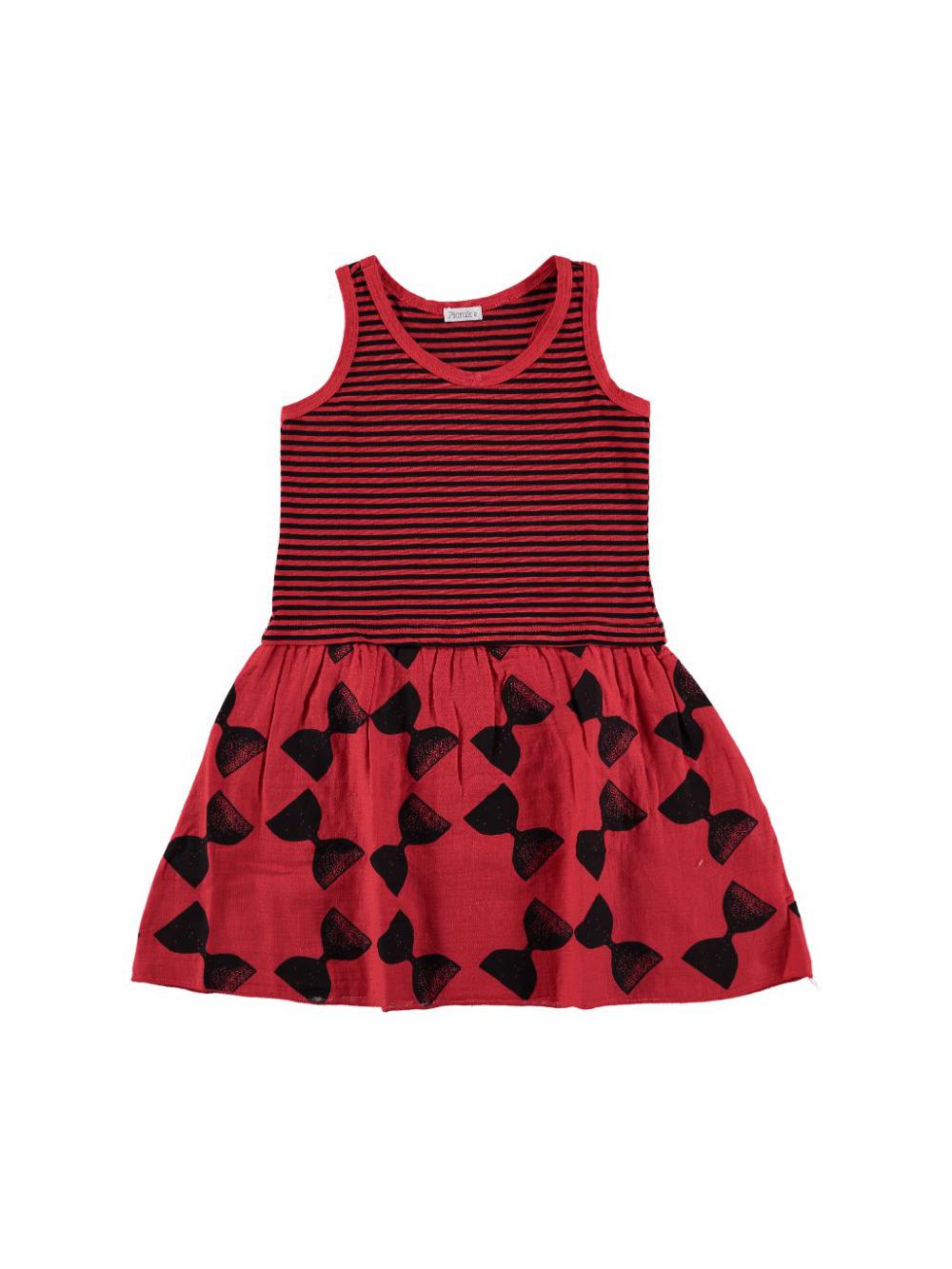 RED STRIPED AND SAND CLOCK PRINTED STRAPS DRESS