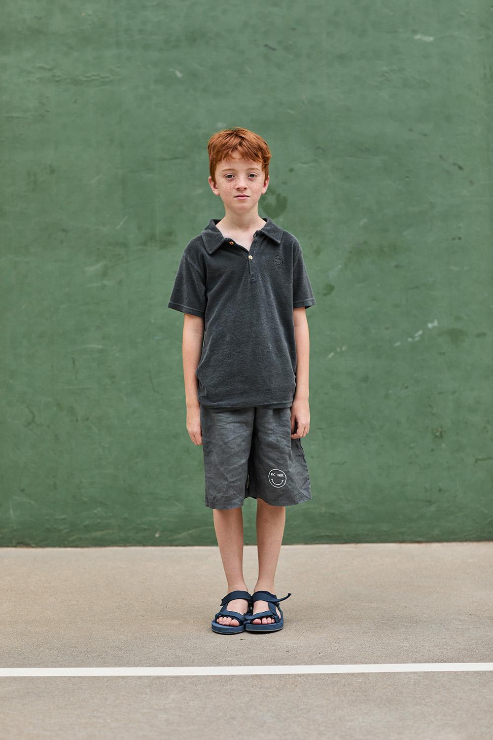 PANTALÓN CORTO LINO NEGRO CON ESTAMPADO SMILE