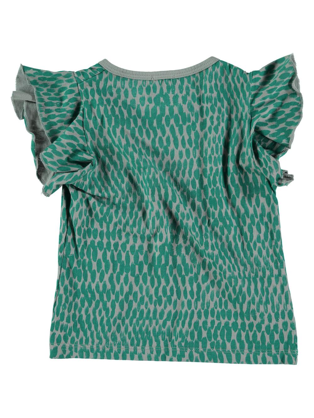 GRAY ANIMAL PRINT RUFFLED T-SHIRT