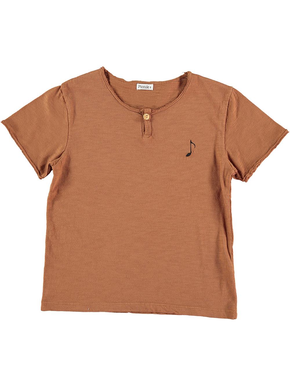 CAMISETA CUELLO PANADERA BORDADO NOTA MARRÓN