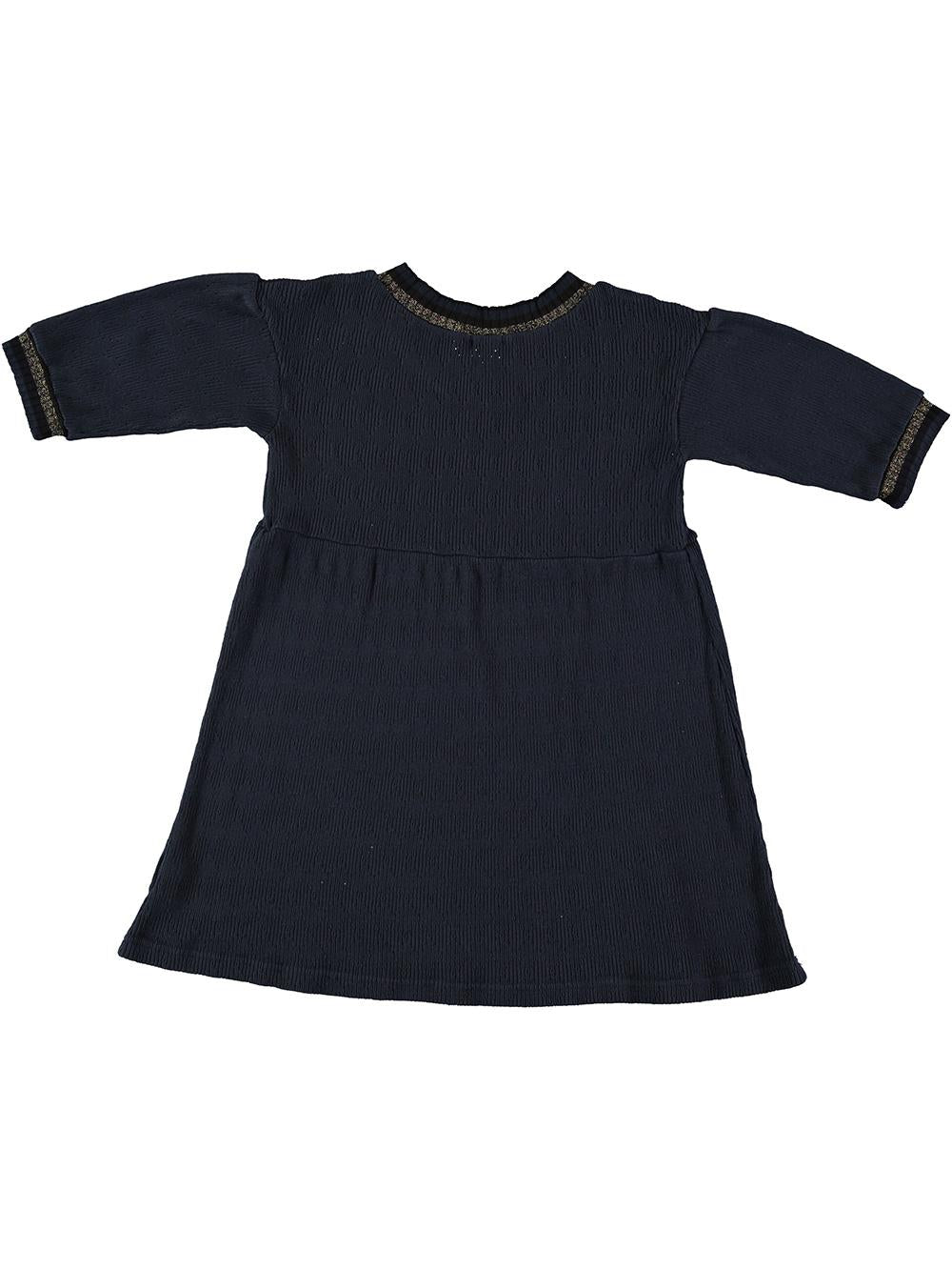 VESTIDO AZUL NOCHE BORDADO FLOR DORADA