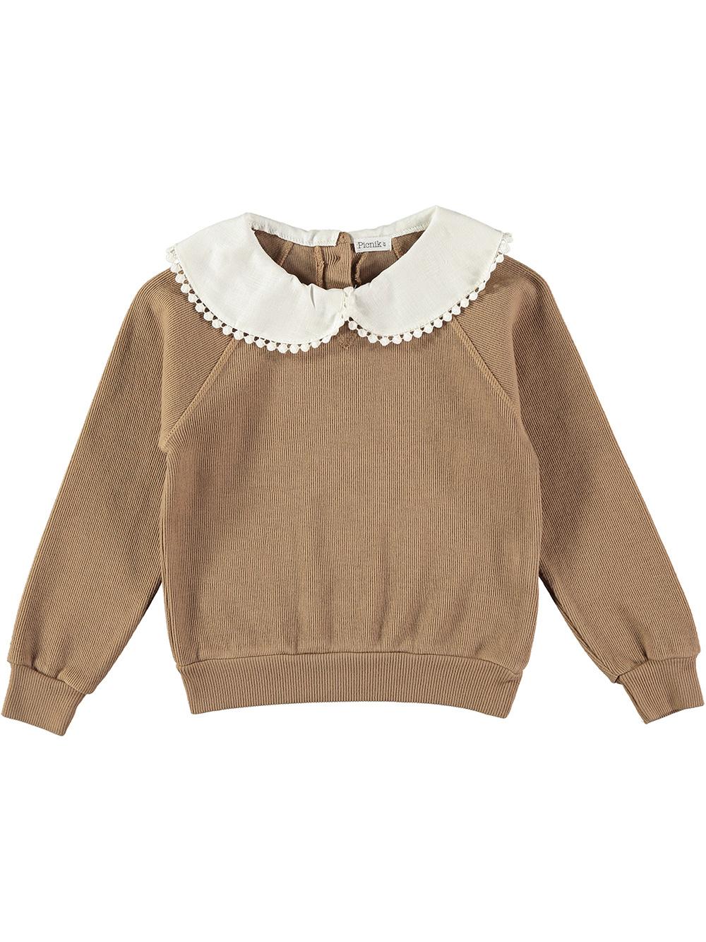 SUDADERA MARRÓN CUELLO BLANCO