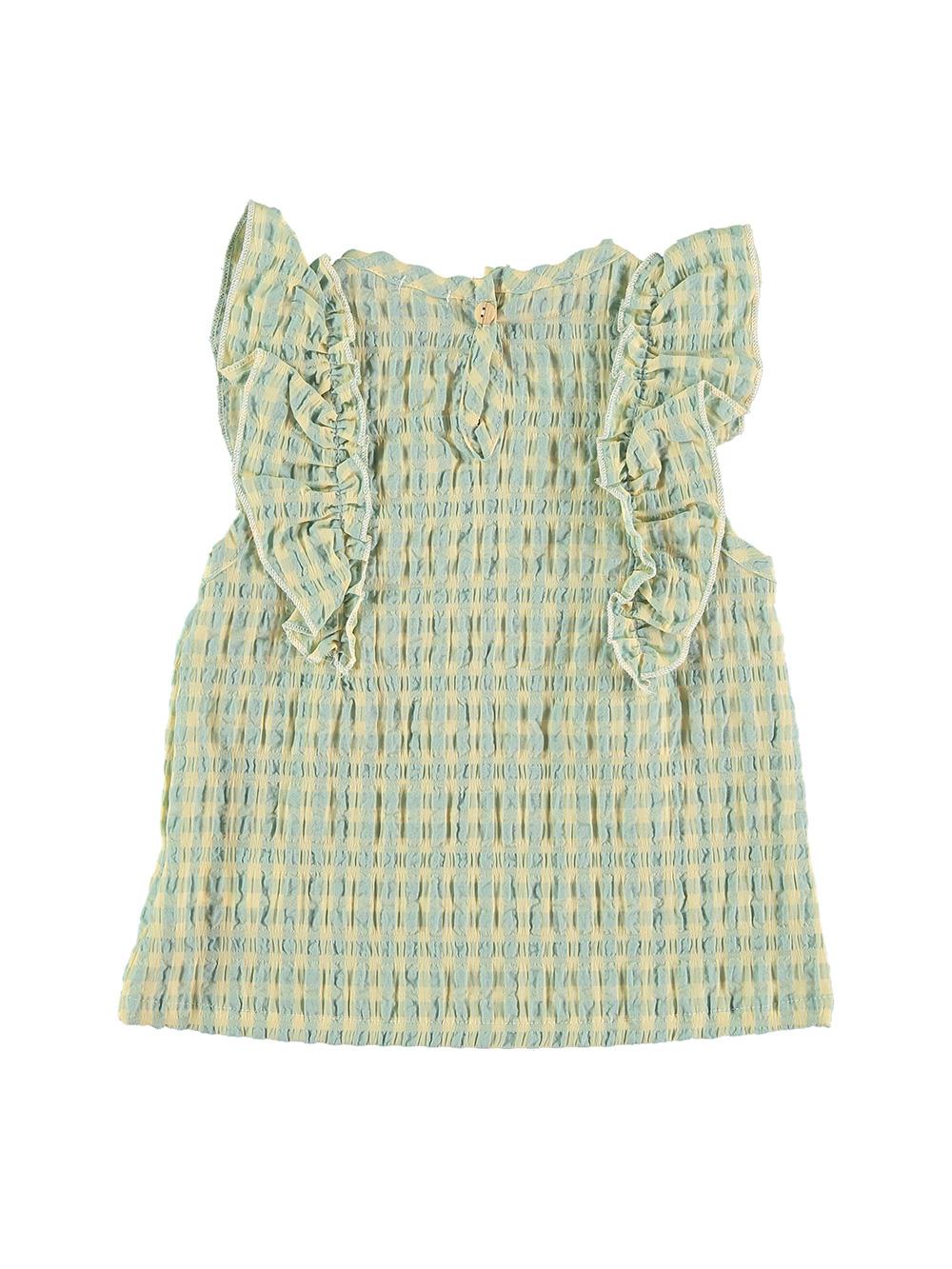 CAMISA VOLANTES VICHY AZUL Y AMARILLO