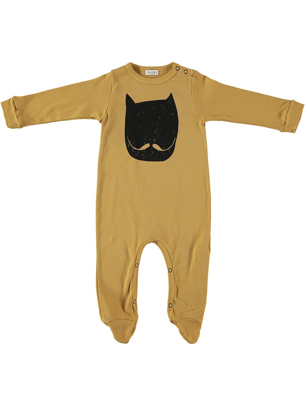 YELLOW MUSTACHE CAT BABY PAJAMAS