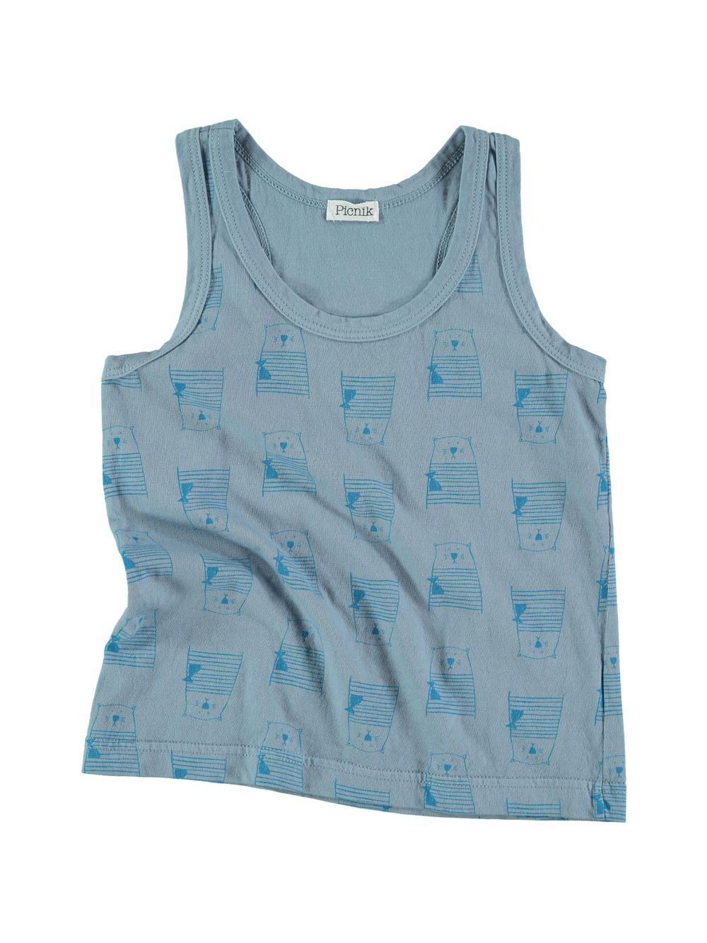 CAMISETA TIRANTES ESTAMPADO GATOS Y PECES AZUL