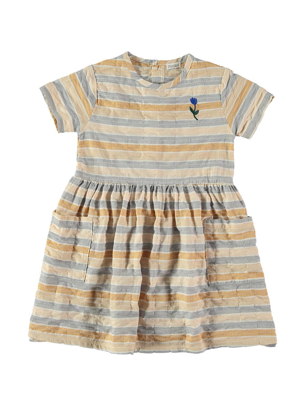 VESTIDO MANGA CORTA RAYAS MULTICOLORES BORDADO FLOR
