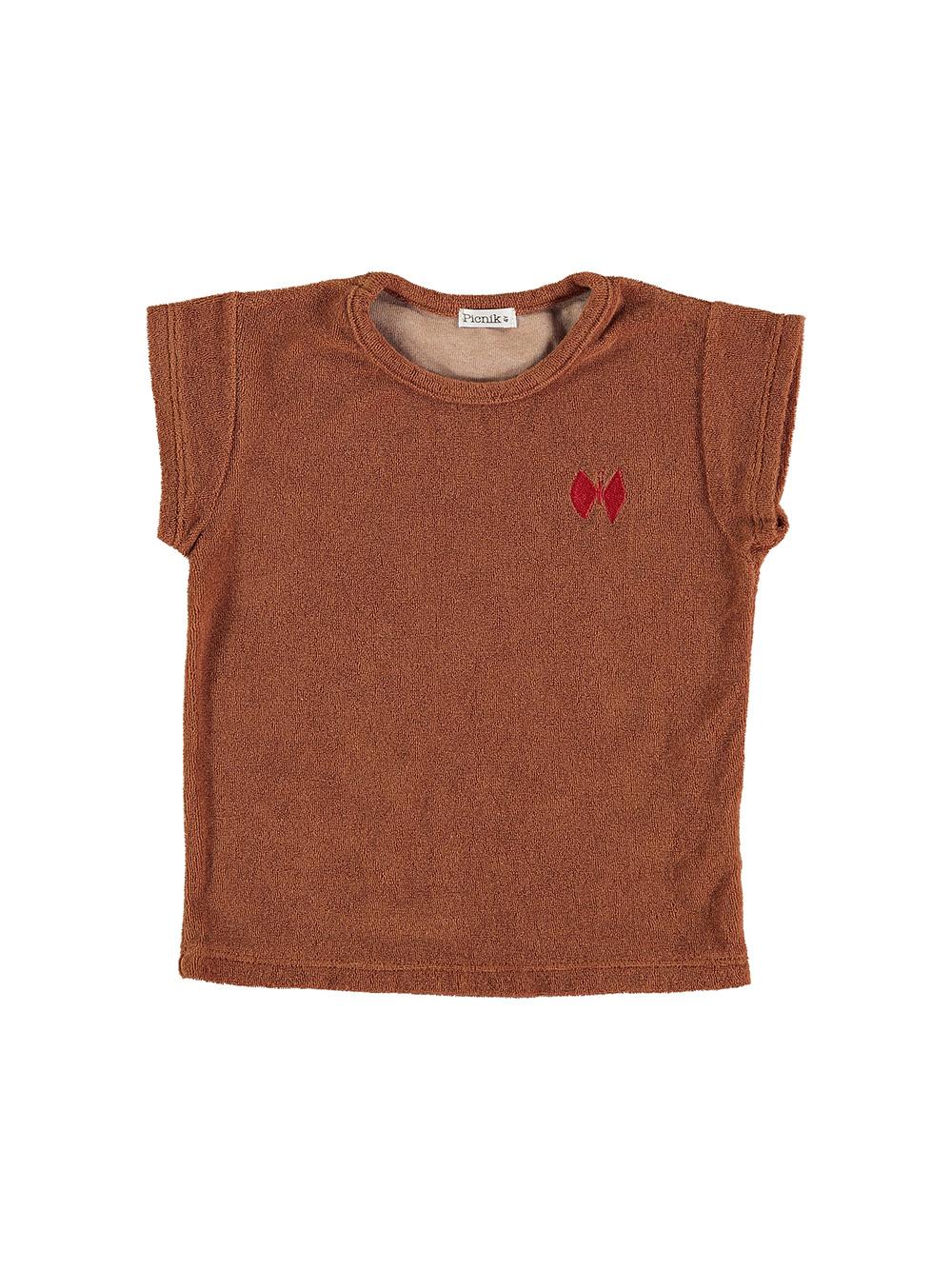 CAMISETA EN RIZO BORDADO MARIPOSA MARRÓN