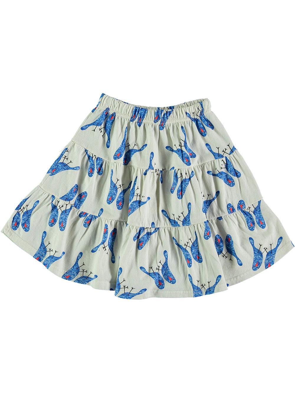 FALDA MIDI VOLANTES ESTAMPADO PÁJAROS DORMIDOS BLANCO