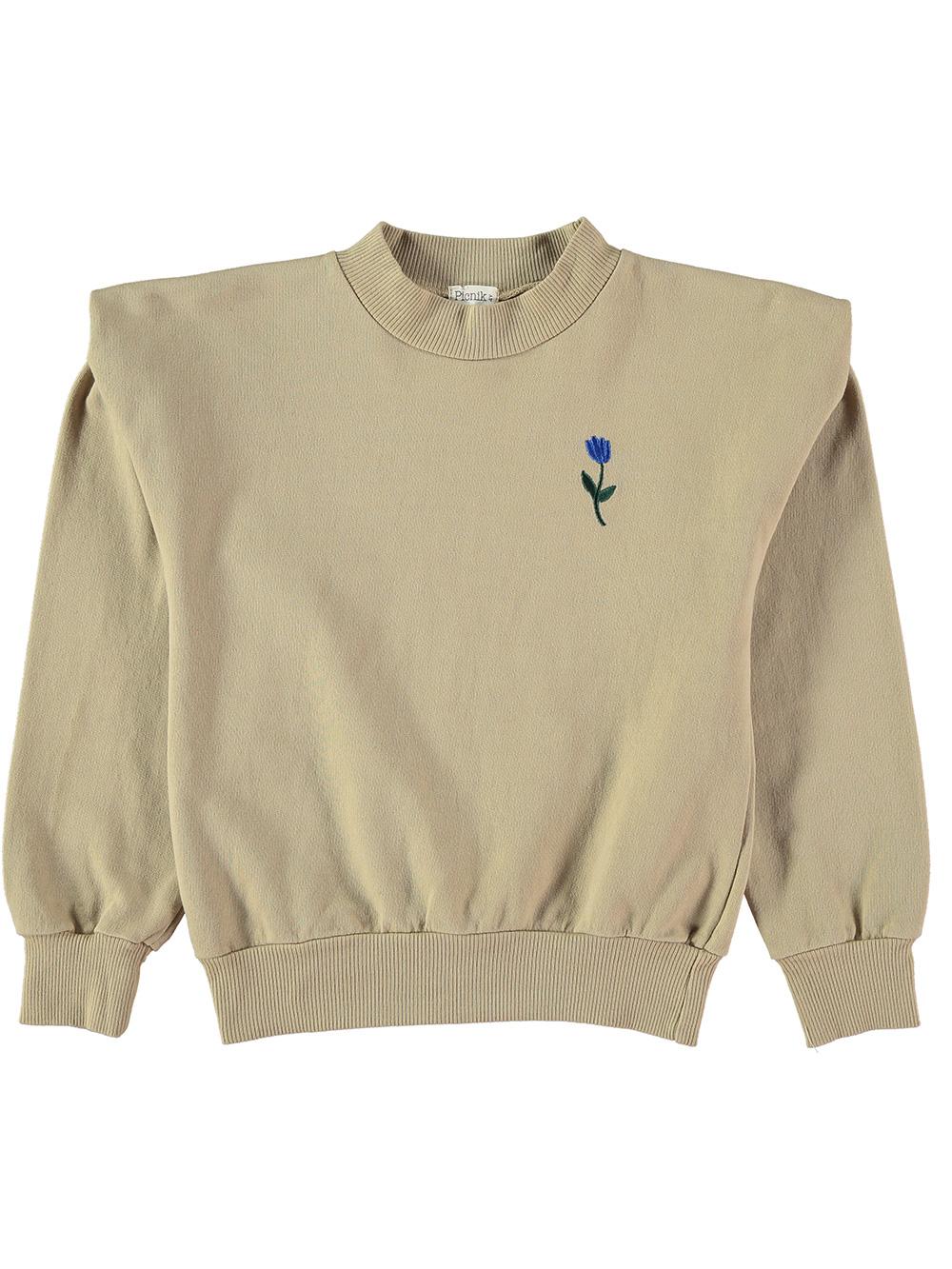 SUDADERA CAMEL CON OMBRERA BORDADO FLOR