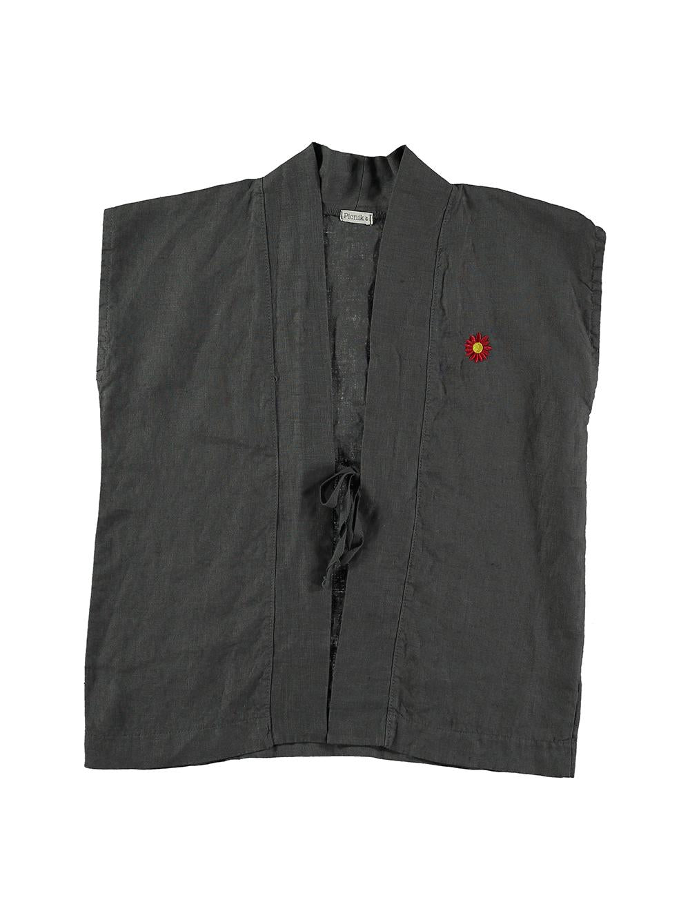 CHALECO DE LINO GRIS OSCURO BRODADO SOL