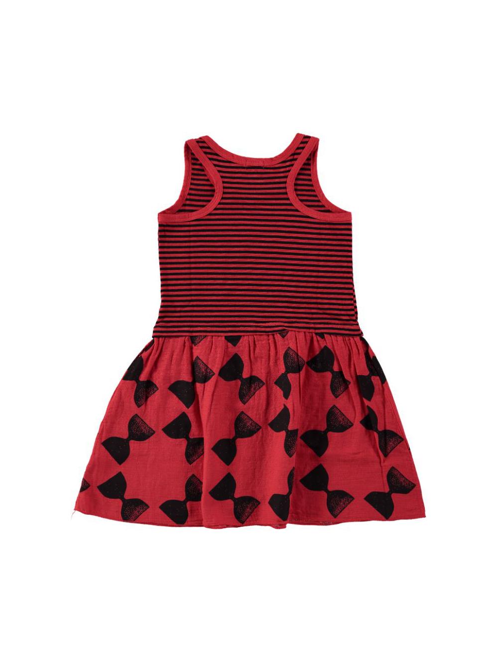 VESTIDO TIRANTES ESTAMPADO RAYAS Y RELOJES ARENA ROJO