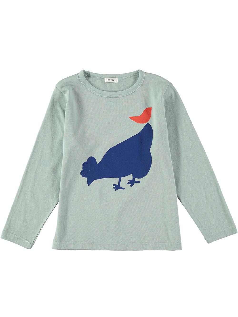 CAMISETA GALLO Y PÁJARO AZUL CLARO