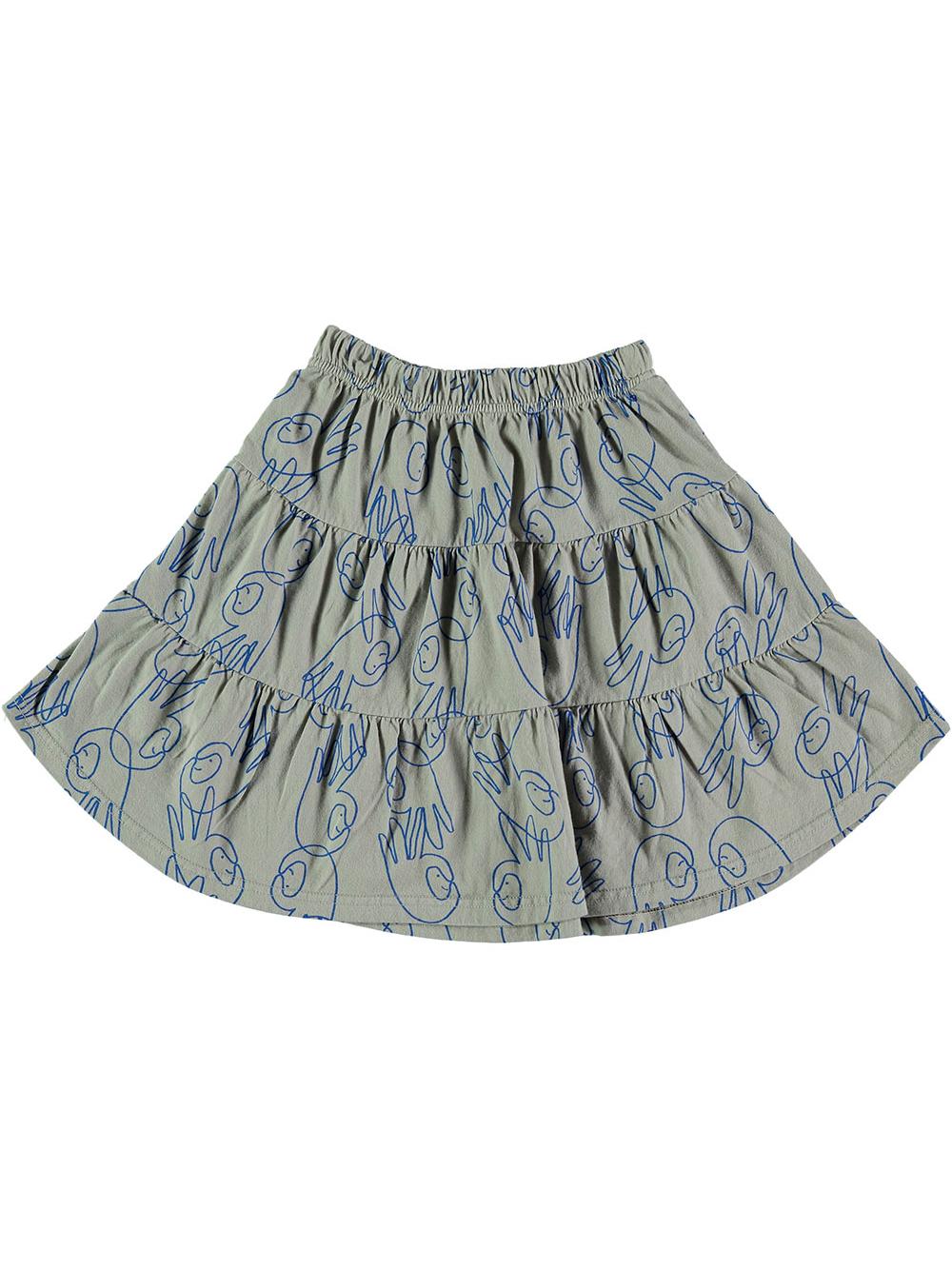 FALDA MIDI VOLANTES ESTAMPADO MANOS Y CARAS GRIS