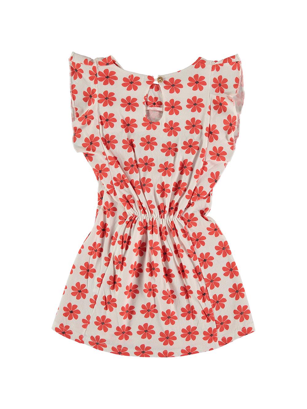 VESTIDO VOLANTES PIEDRA ESTAMPADO FLORES ROJAS