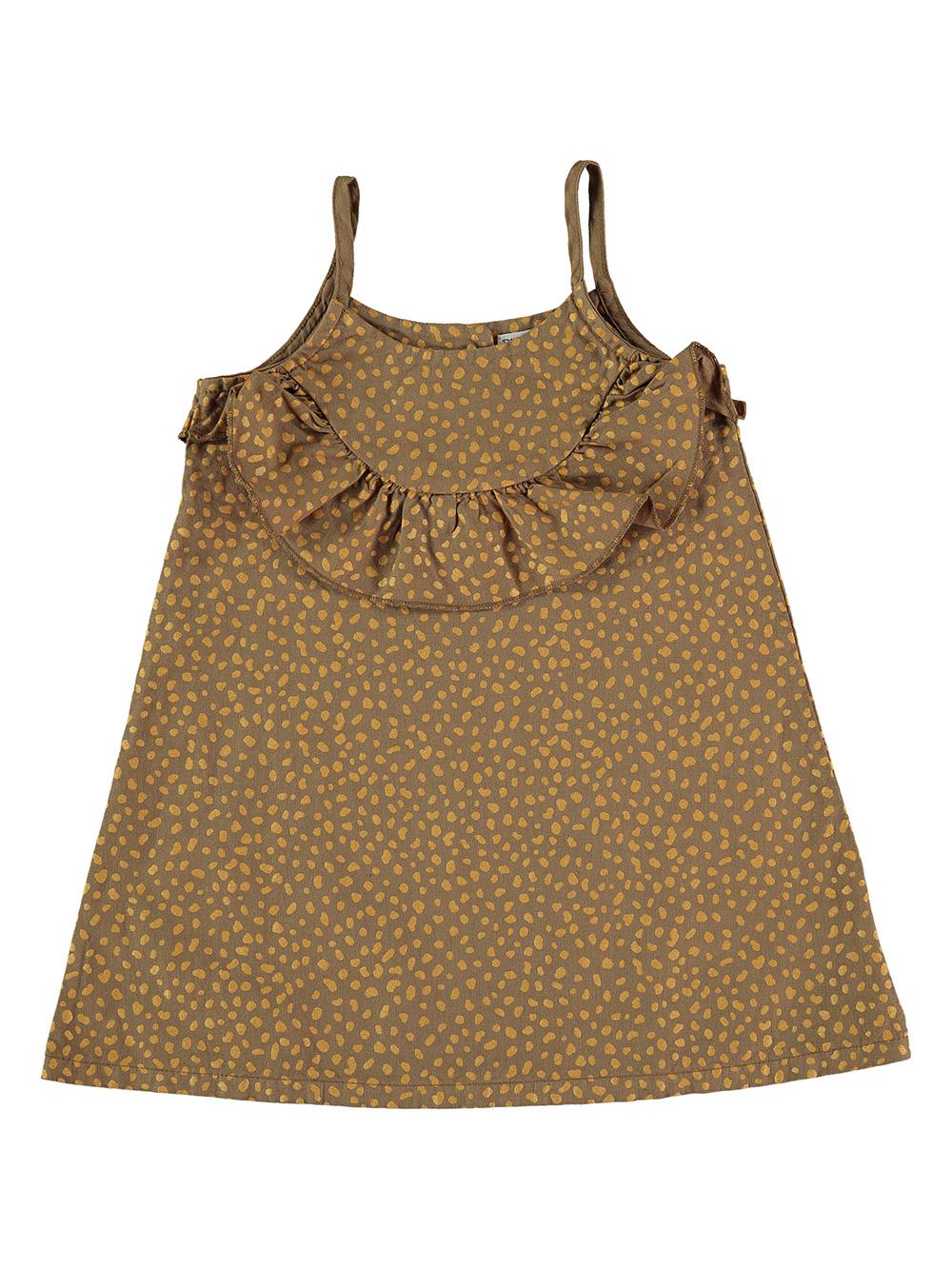 VESTIDO VOLANTES ESTAMPADO LUNARES MARRÓN