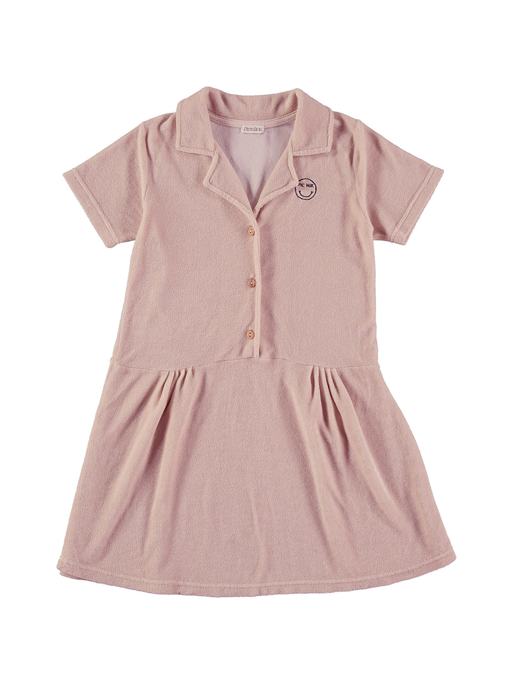 VESTIDO ROSA EN RIZO BORDADO SMILE