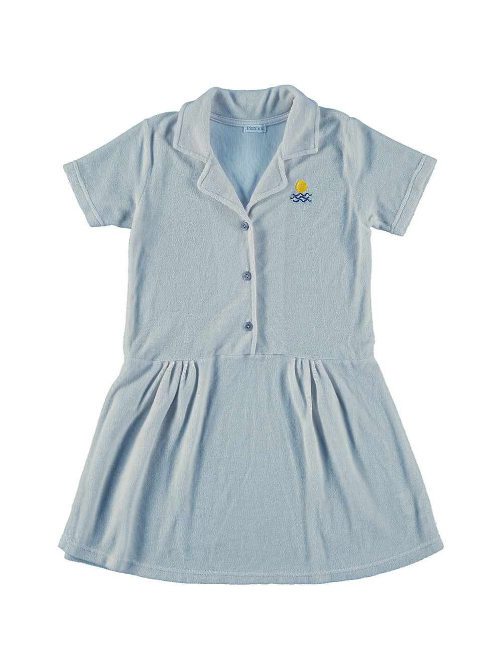 VESTIDO AZUL CLARO EN RIZO BORDADO