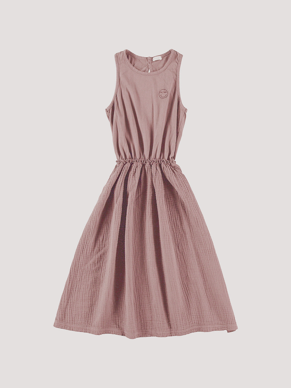 VESTIDO LARGO ROSA BORDADO SMILE