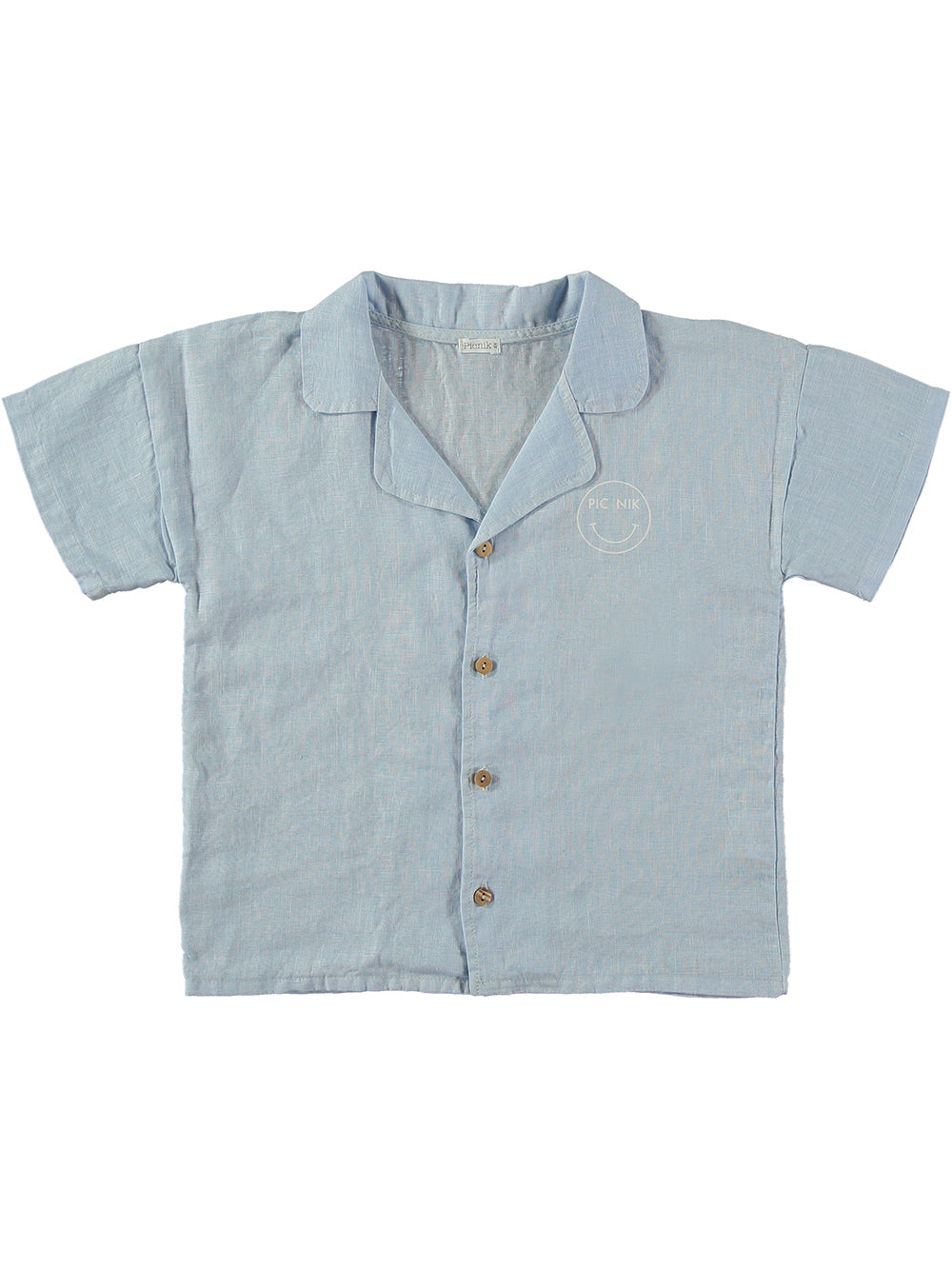 CAMISA MANGA CORTA AZUL CLARO LINO CON PEQUEÑO ESTAMPADO SMILE