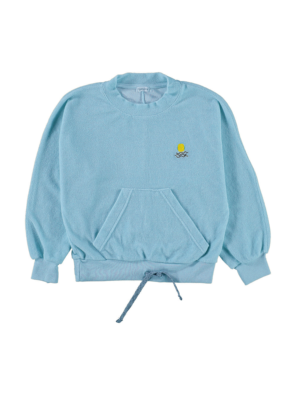 SUDADERA AZUL CON BORDADO SOL Y MAR