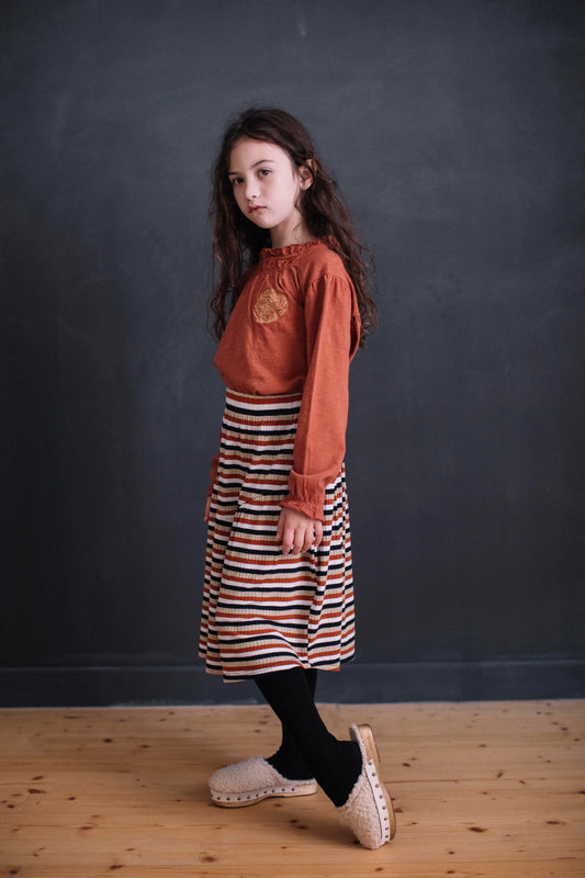 MULTI-STRIPED V-NECK SKIRT