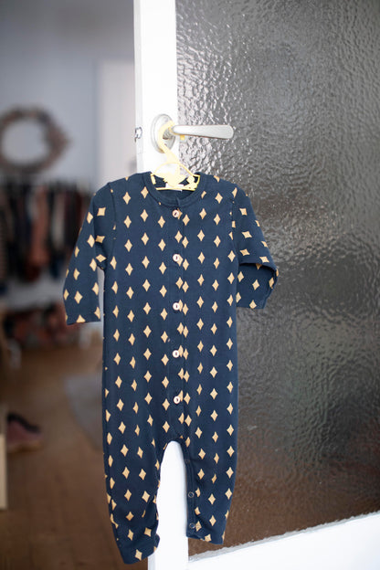 LONG JUMPSUIT WITH NIGHT BLUE RHOMBUS PRINT