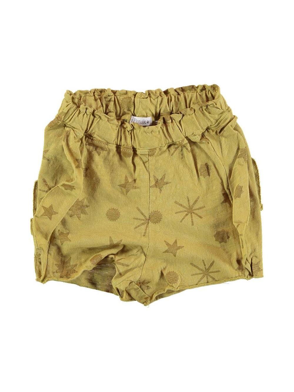 YELLOW STAR PRINTED RUFFLED SHORTS