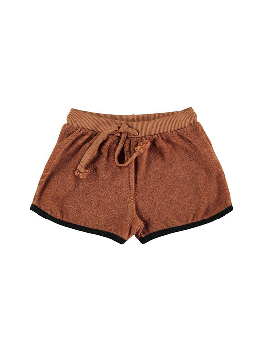BROWN SHORTS WITH DRAWSTRING AND BLACK TIP