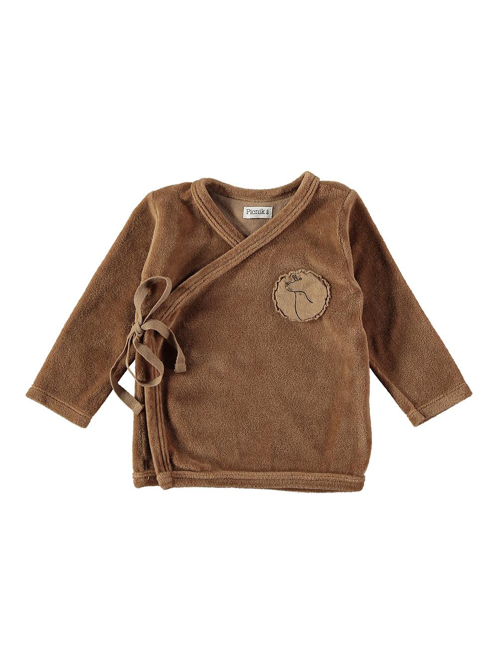 BROWN ALLO BIRD CROSS VELVET SWEATER