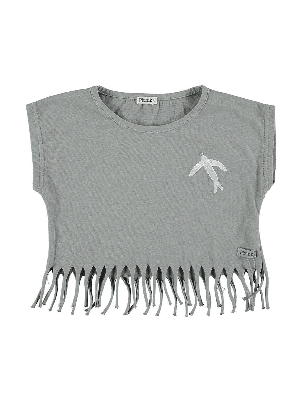 GRAY BIRD EMBROIDERY T-SHIRT WITH BANGS