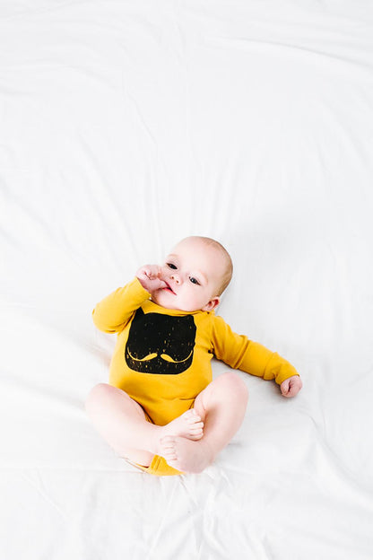 YELLOW MUSTACHE CAT LONG SLEEVE BODYSUIT