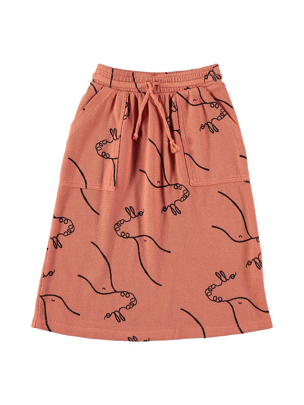 LONG SKIRT PRINTED WITH BIRDS AND ALLO CORAL