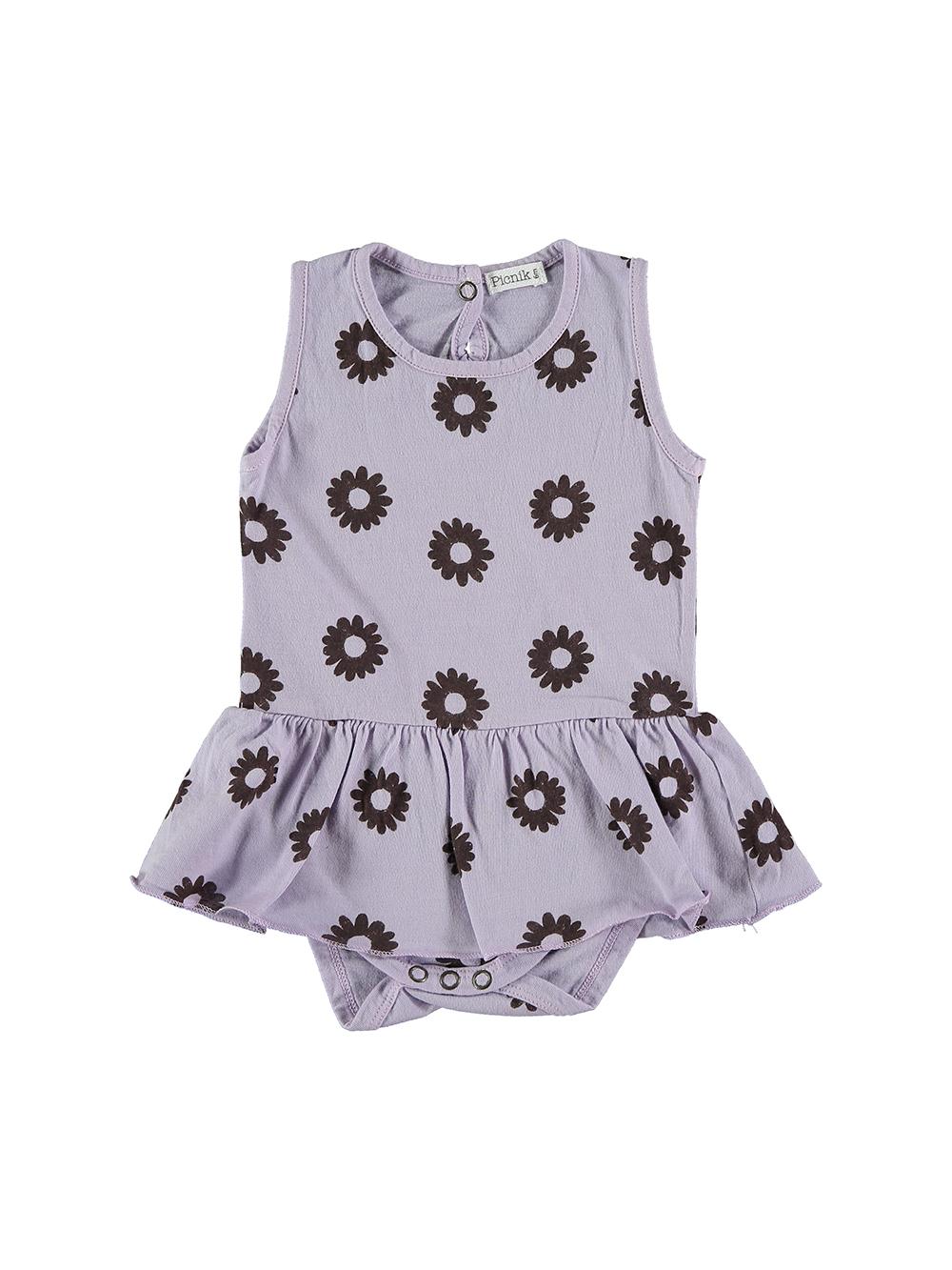 LILAC FLOWER PRINTED BODYSUIT WITH STRAPS AND Ruffle