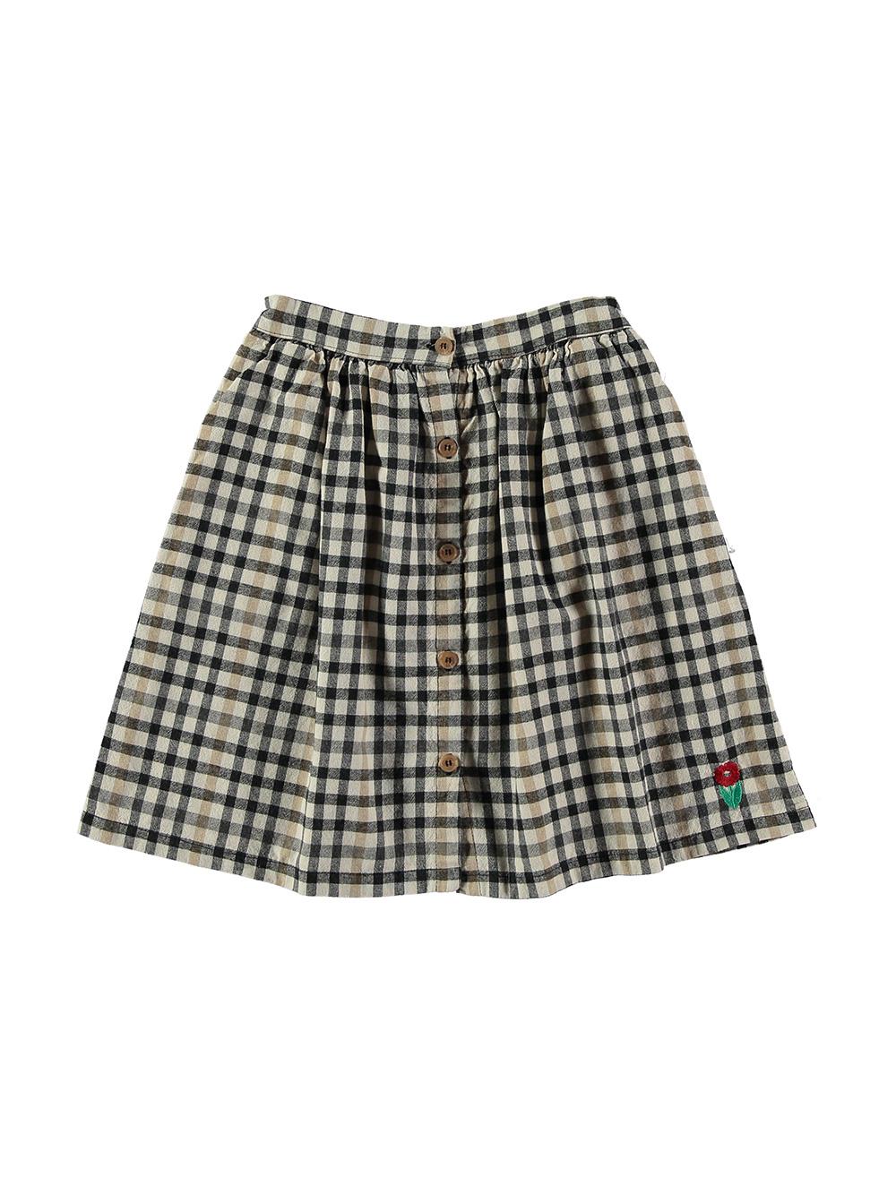 MULTICOLOR CHECKED SKIRT WITH FLOWER EMBROIDERY