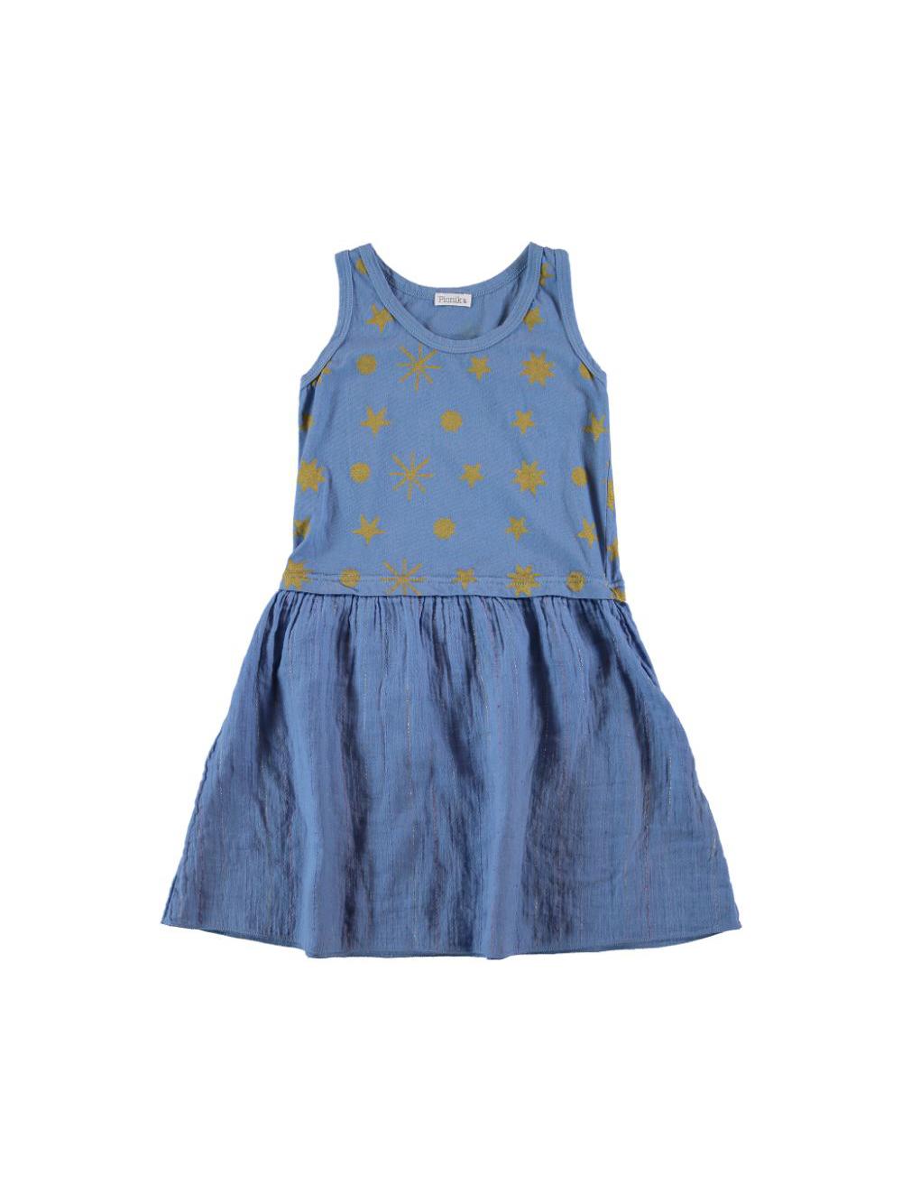 BLUE STAR AND LUREX PRINTED STRAPS DRESS