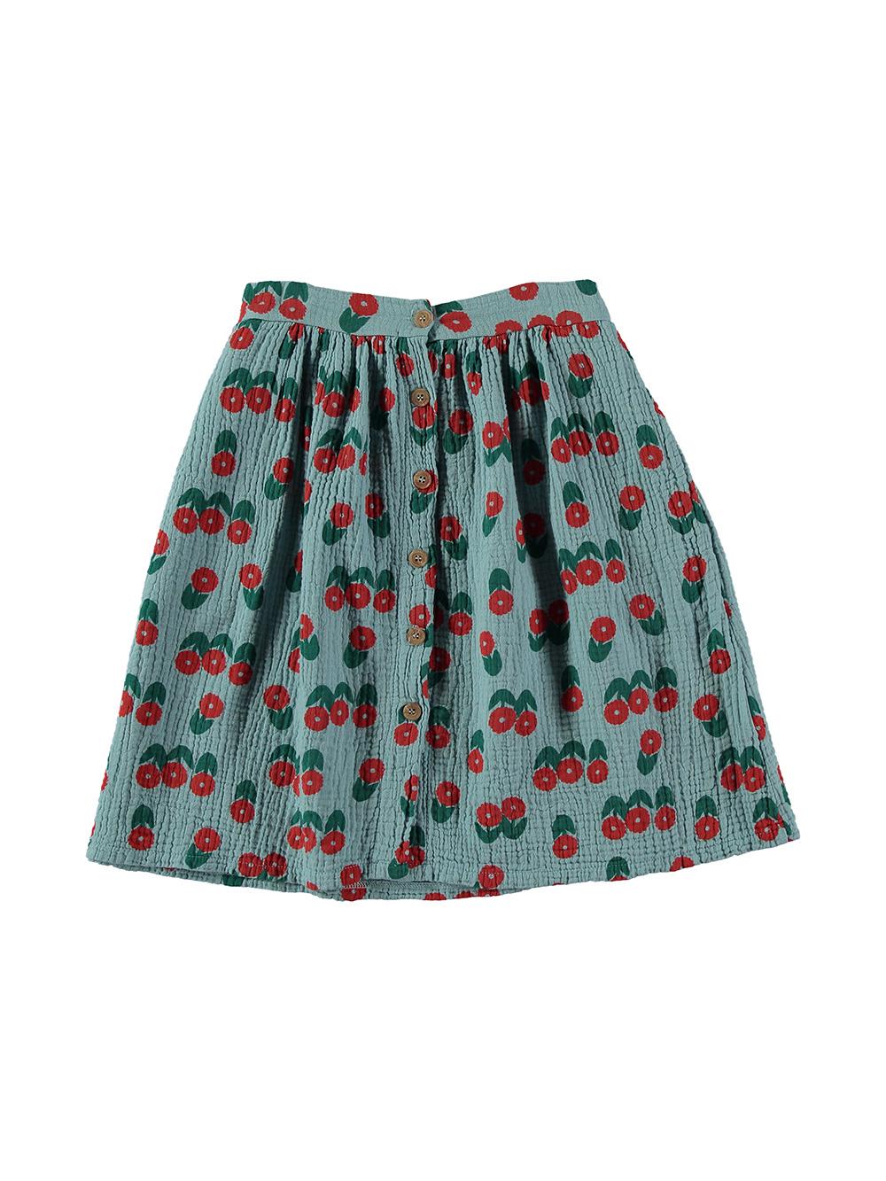 BLUE SKIRT WITH RED FLOWER PRINT