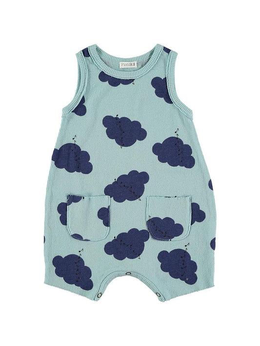 SUSPENDED JUMPSUIT WITH CLOUDS AND LIGHT BLUE NOTES PRINT