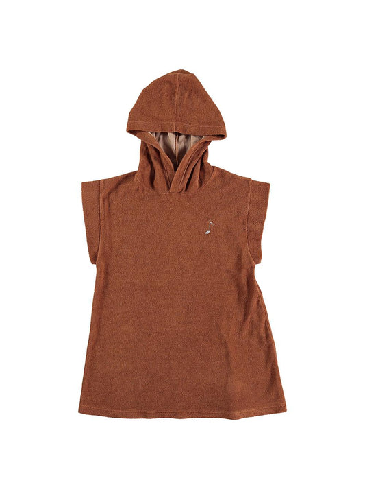 HOODED DRESS IN BROWN NOTE EMBROIDERED TERRY
