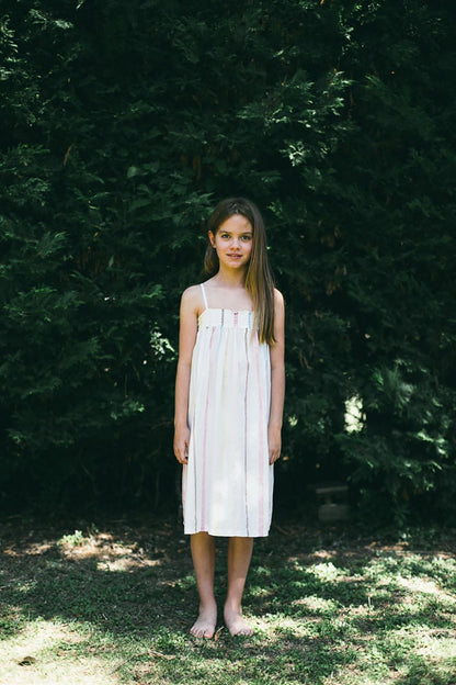 LONG WHITE DRESS WITH MULTICOLOR STRIPES