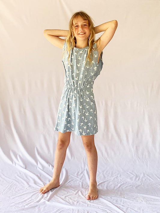 BLUE BIRD PRINT DRESS