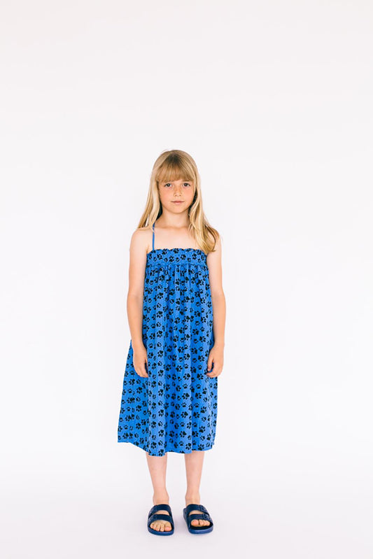 LONG BLUE FOOTPRINT PRINT DRESS