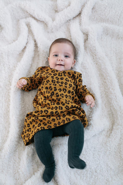 CAMEL LONG SLEEVED DRESS WITH ANIMAL PRINT