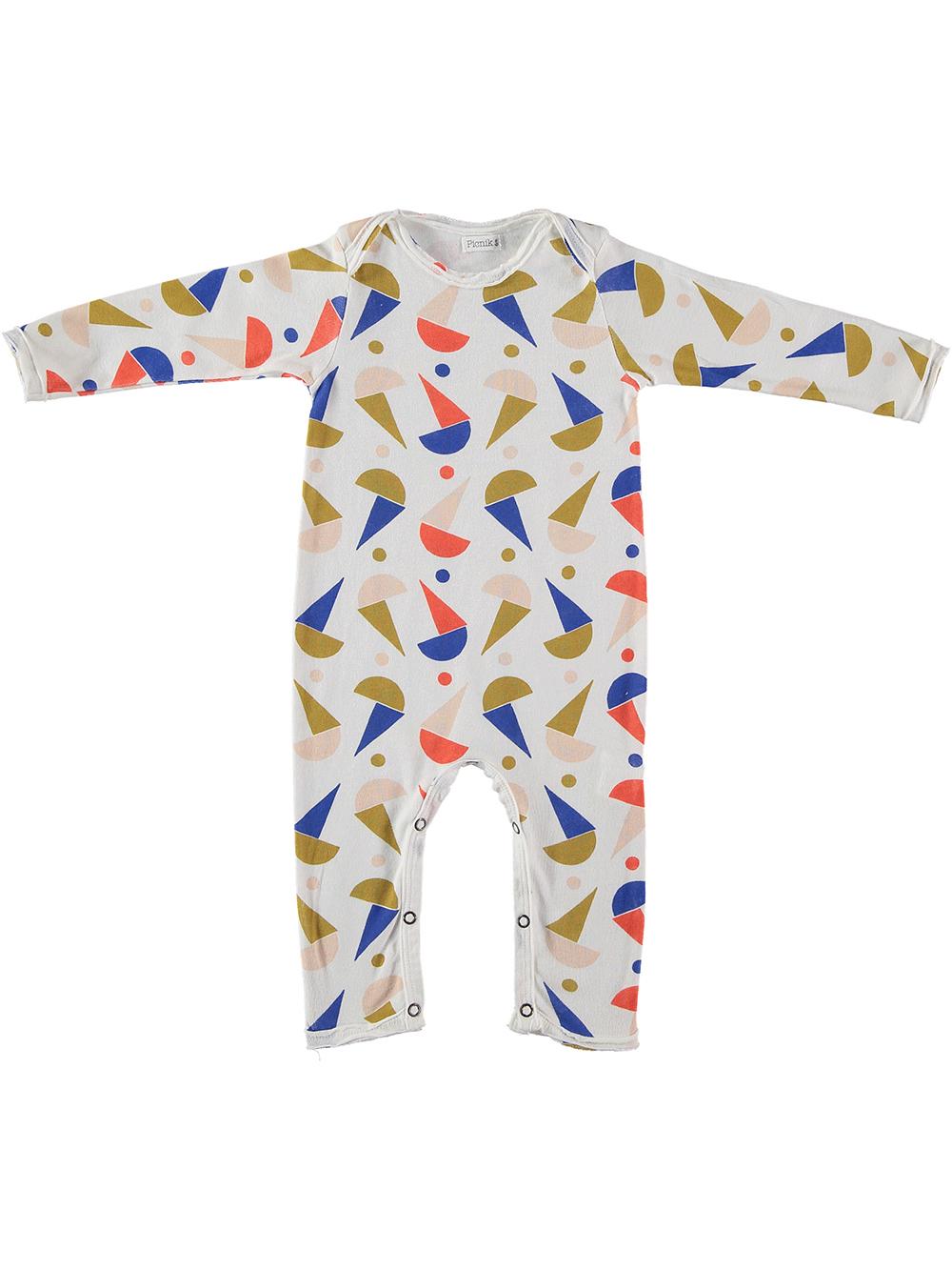 WHITE SUNS BOAT PRINT BABY OVERALL