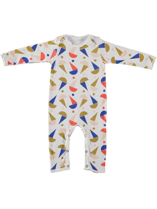 WHITE SUNS BOAT PRINT BABY OVERALL