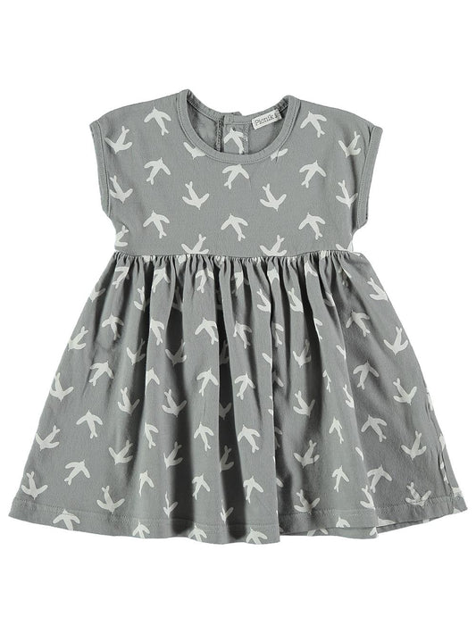 VESTIDO ESTAMPADO PÁJAROS GRIS