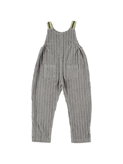 ALLO LIGHT GRAY BIRD EMBROIDERED CORDUROY SUSPENDED JUMPSUIT