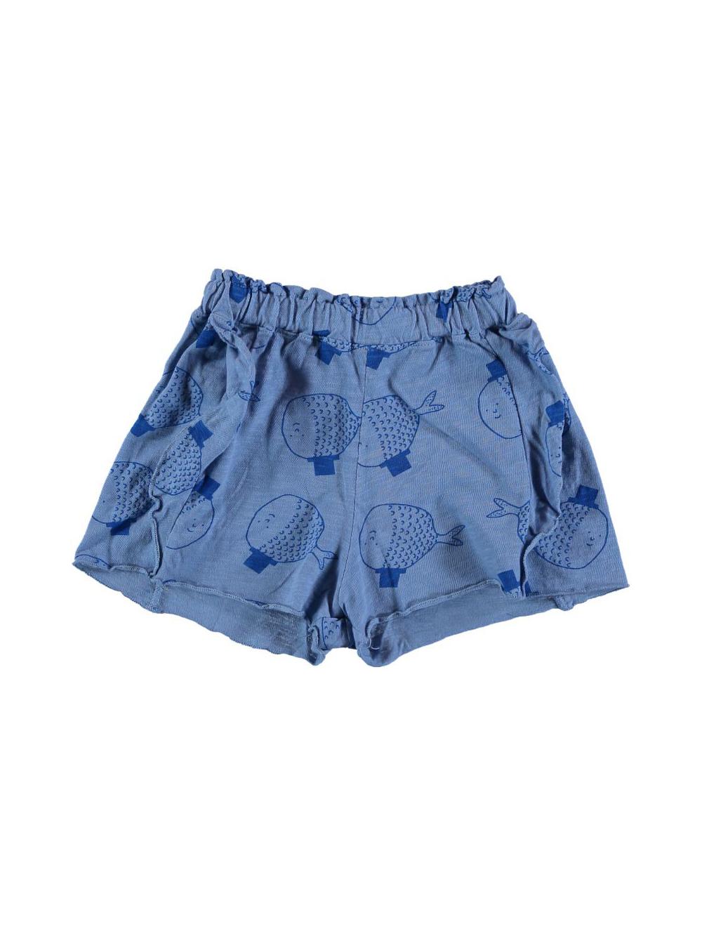 FISH PRINT RUFFLED SHORTS AND BLUE HATS